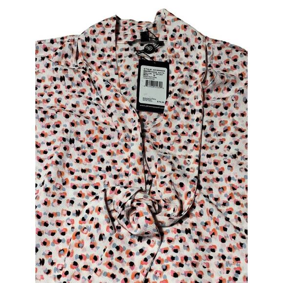 Adrianna Papell Orange Object Print Casual Shirt Women's Size Medium Tie Neck Bl - Picture 11 of 12